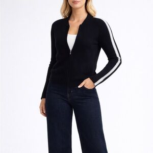 C by Bloomingdale's Cashmere Stretch Zip Black Pocket Cardigan Size S